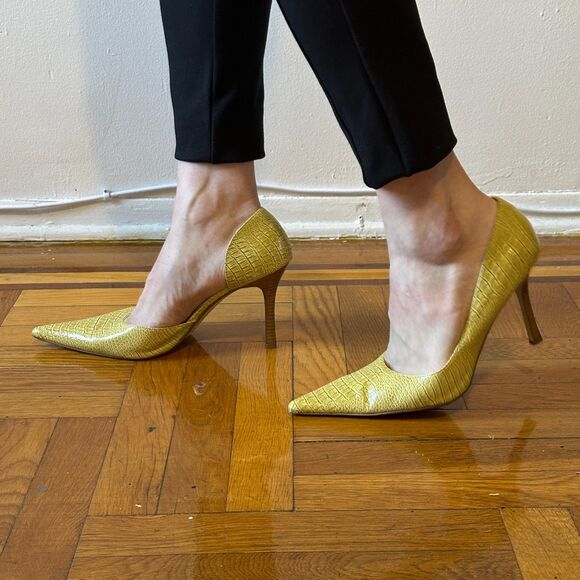 Vintage Inspired Yellow Croc Embossed Heels Diba size 12 D'Orsay - Picture 1 of 8